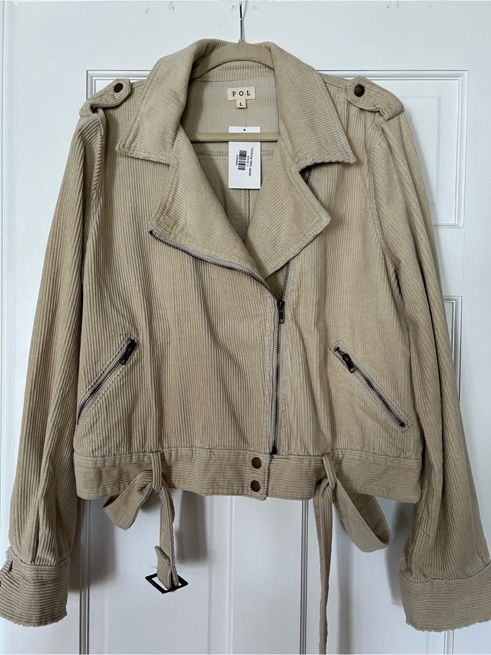 POL Beige Corduroy Moto Jacket